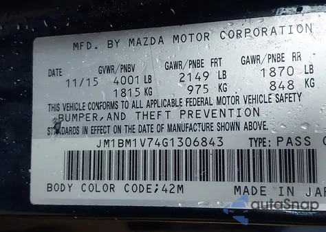 2016 Mazda Mazda3 I Touring из США, поврежденный, VIN JM1BM1V74G1306843